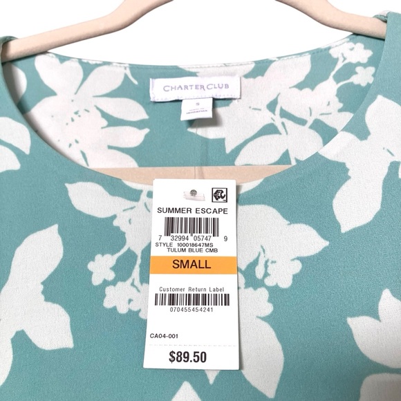 Charter Club Seafoam and White Floral Midi Dress, S - Picture 2 of 7